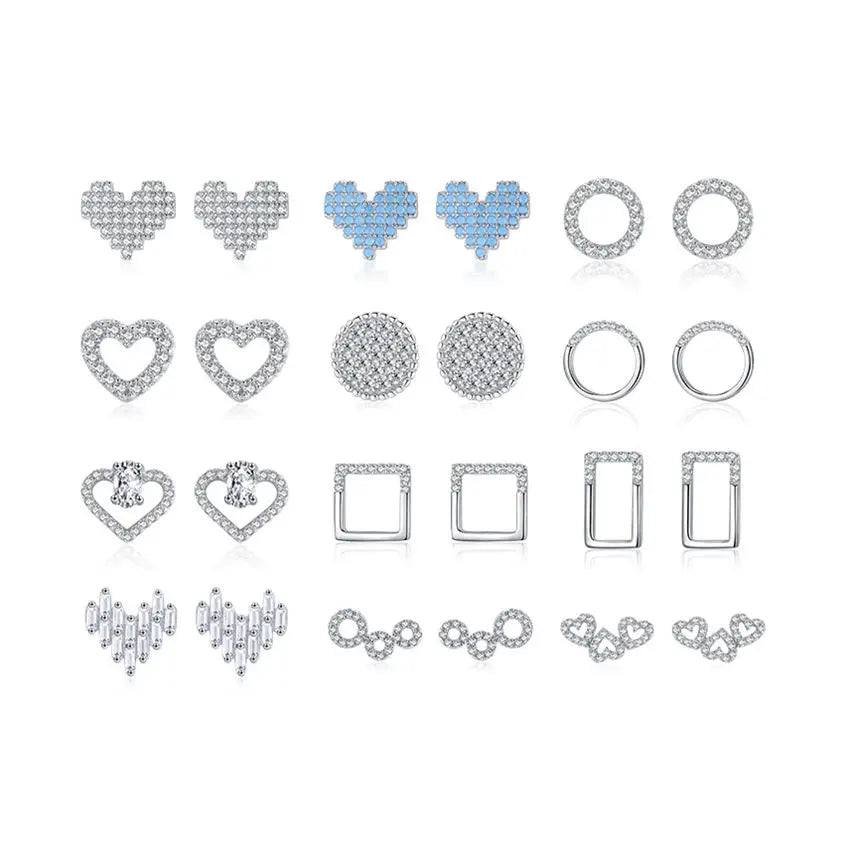 Daidan Silver Earrings 925 Sterling Baguette Dainty Stud Double Heart Zirconia Stud Geometric Turquoise Heart Earrings