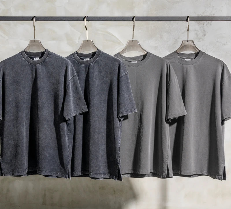 ET-013 New Arrival 260 Grams Cotton t Shirt Drop Shoulder Men Oversized Streetwear t Shirts Pigment Dye Vintage Tshirts