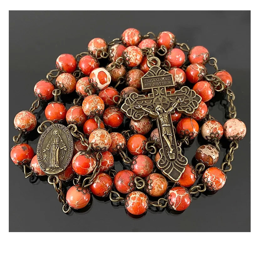 Orange Emperor Agates Beads With Alloy Cap Handmade Latest Catholic Rosary of Top Grade Religious Gift
