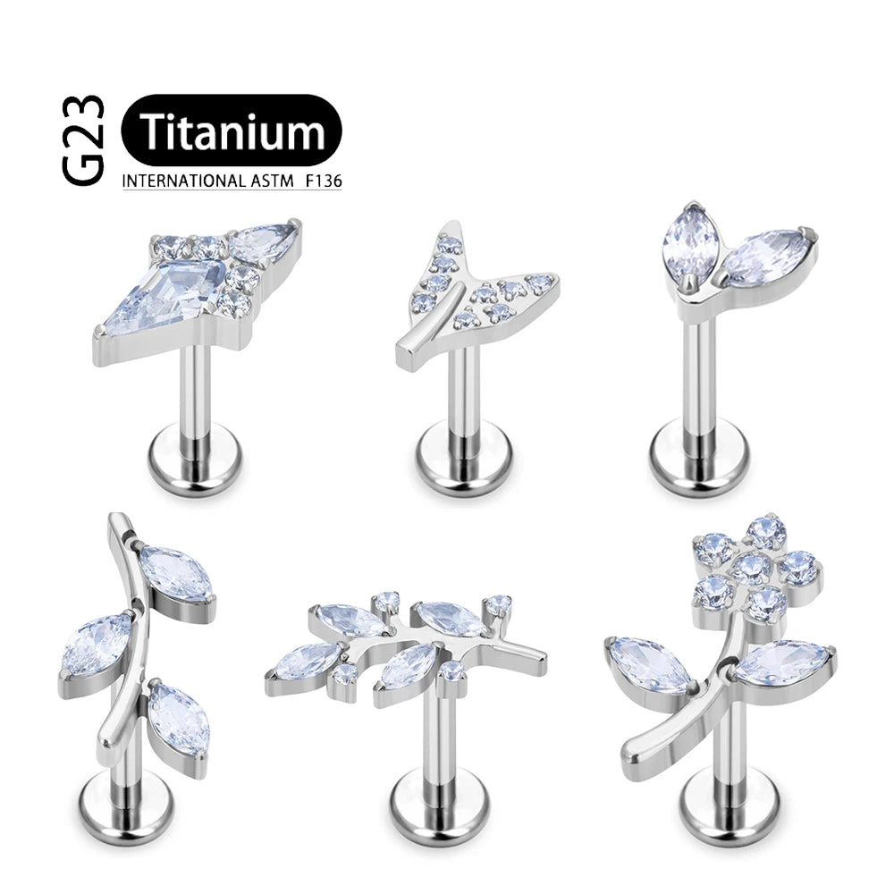 F136 G23 Titanium 16G Marquise CZ Leaf Shaped Ear Labret Stud Ring Piercing Jewelry Wedding Gifts Fashion Piercing