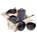 Pre-Seasoned BBQ Heavy Duty Outdoor Camping 7 Piece Cast Iron Cooking Pot Cookware Dutch Oven Set 7 Pcs With Wooden Box