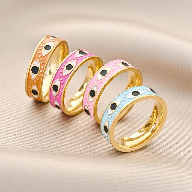 Evil Eye Titanium Steel Couple Ring Women's Personality Temperament Eye Ring Stainless Steel Gold-plated Jewelry
