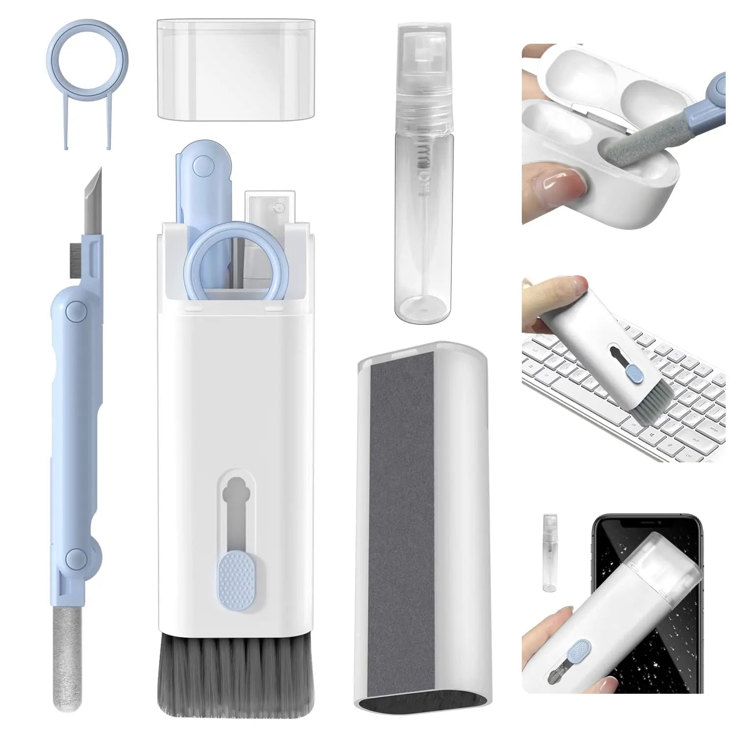Multifunctional Cleaner Set Screen Phone MacBook Ipad Cleaning Brush Tool 8 in 1 Computer Laptop Keyboard Cleaning Brush Kit
