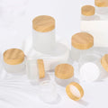 Wholesale Frosted Glass Skincare Cosmetic Cream Jars 5g-60g for Skin Care & Eye Cream with Wood Grain Plastic Lid