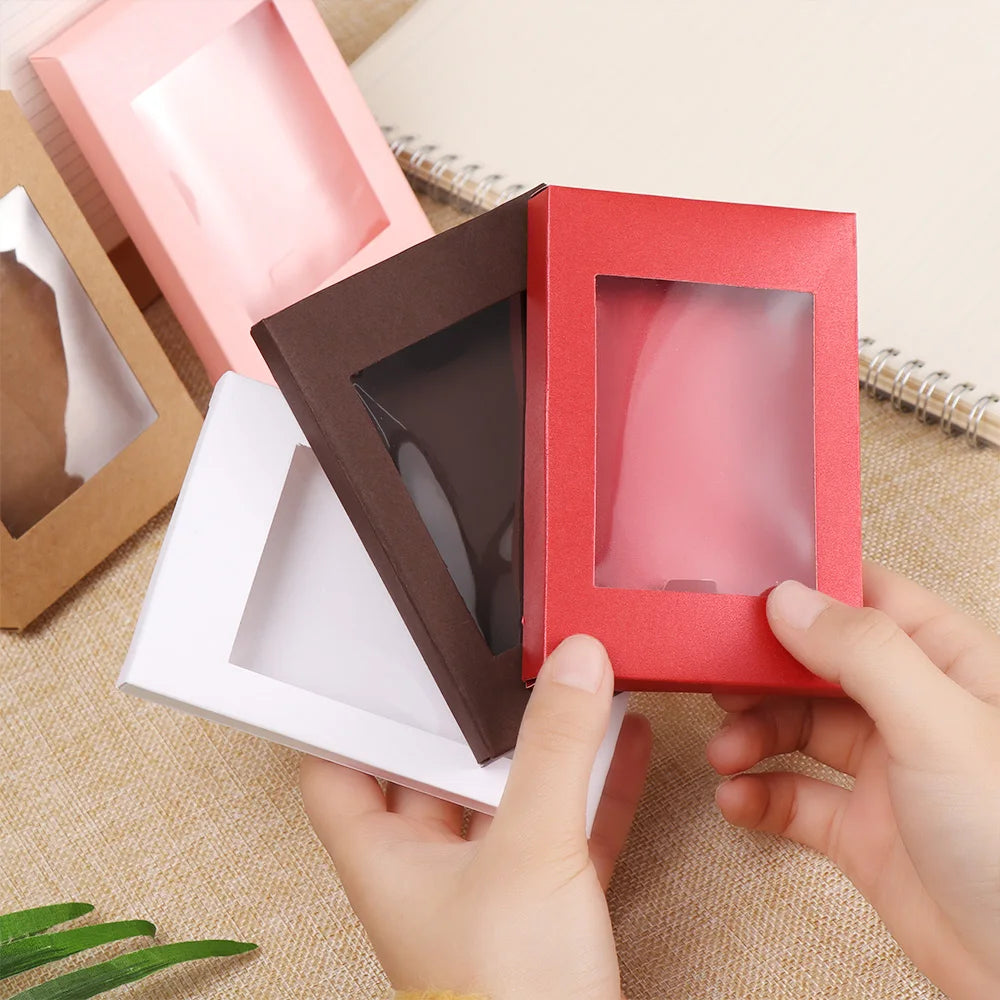 Candy Wrapping Wedding Birthday Party Favors Kraft Paper Gift Box Cake Package with Clear PVC Window