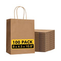 YS Bulk 100pcs Biodegradable Eco-Friendly Reusable Classic Brown Kraft Paper Bags Gravure Printed Patch Handles Exhibition