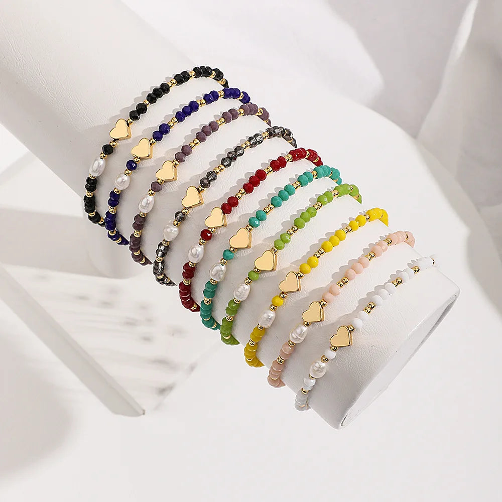 Bohemian New Colorful Beach Tiny Miyuki Jewelry Freshwater Pearl Natural Stone Beads Love Heart Charm Glass Crystal Bracelet