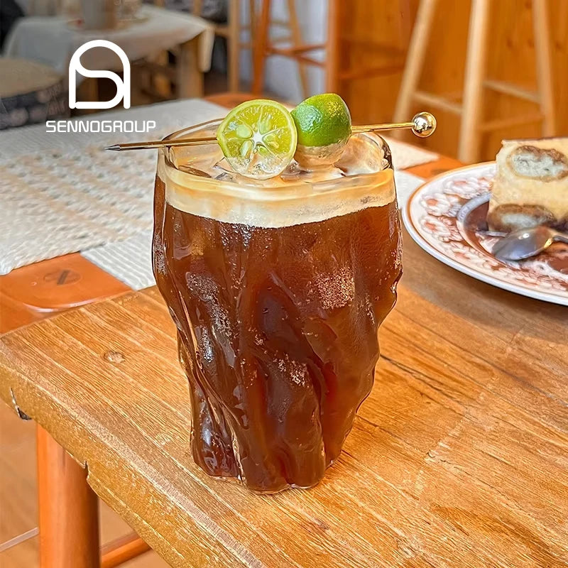 Creative High Borosilicate Water Coffee Juice Cup Whiskey Glass Cheap Tasting Glass Tree Pattern  Drinking Glasses with Tray