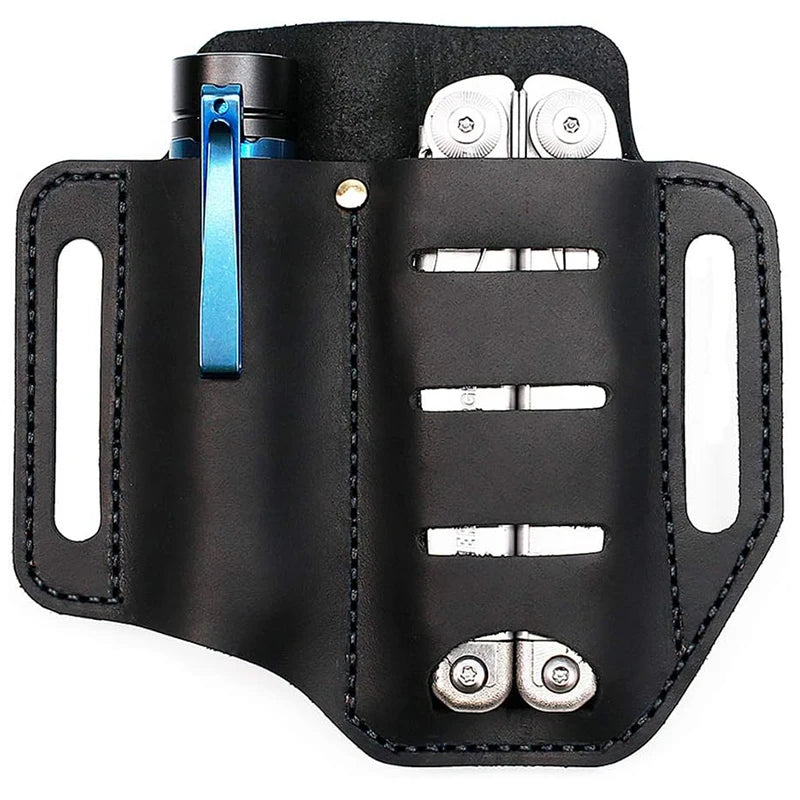 Multifunctional Heavy Duty Cow Genuine Leather Toolkit Holster Work Double Tier Tool Messenger Bag with Adjustable Strap