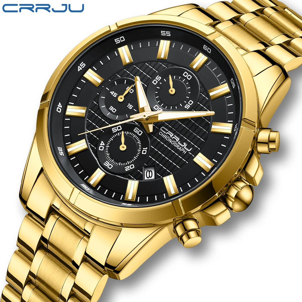 CRRJU Men Watch Stainless Steel Chronograph Watches for Men 30M Waterproof Date Analog Quartz Business Clock