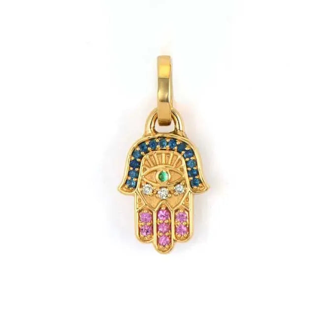 Milskye Charming Jewelry for Girls 18k Gold Plated 925 Silver Medium Bejeweled Hamsa Pendant Necklace