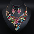 XL175 Luxurious Rhinestones Flower Jewelry Set Women Flower Crystal Necklace Earrings Set for Wedding