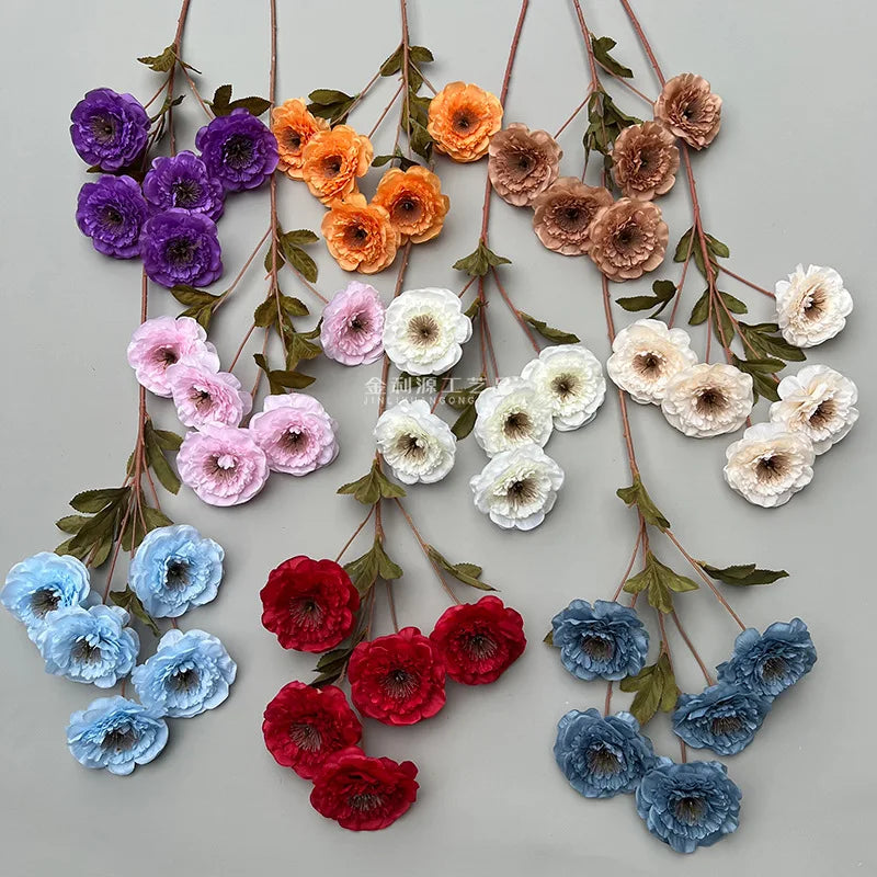 M-P132 Wholesale White Decorative Flores Artificial Silk Flower 5 Heads Peony Flower for Home Wedding Decoration