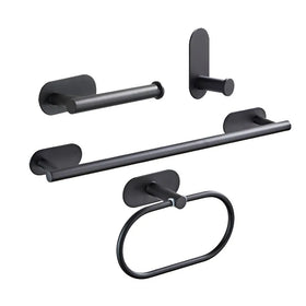 4 Pieces Stainless Steel Adhesive Black Bathroom Accessories Set Towel Ring Towel Bar Toilet Paper Holder