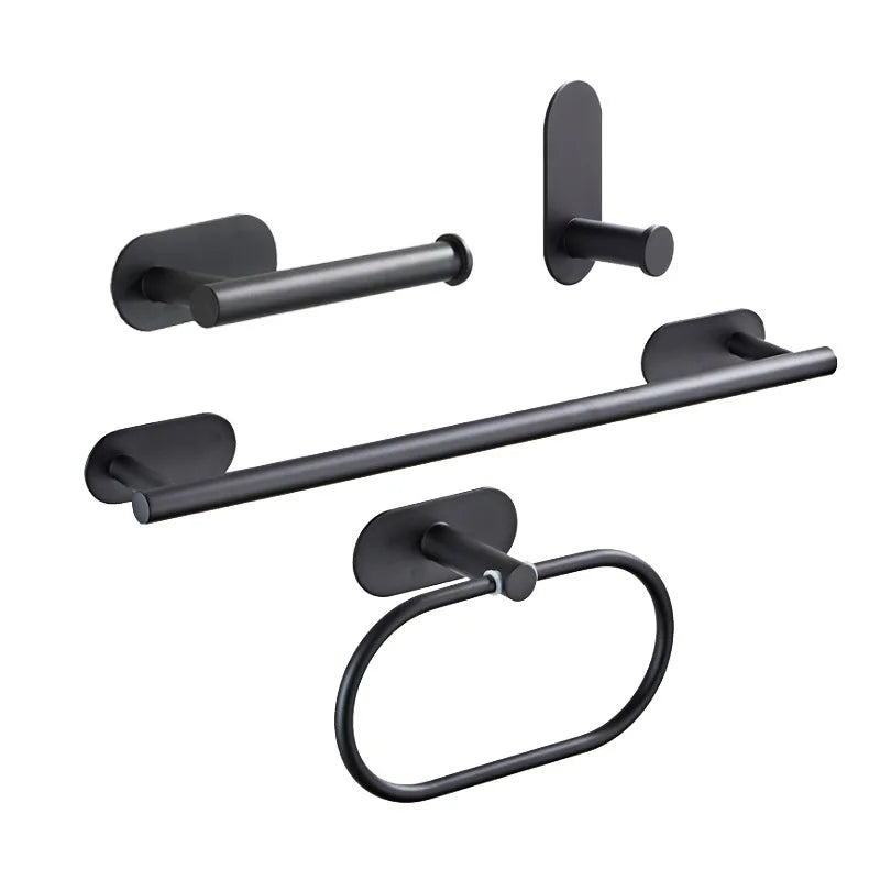 4 Pieces Stainless Steel Adhesive Black Bathroom Accessories Set Towel Ring Towel Bar Toilet Paper Holder