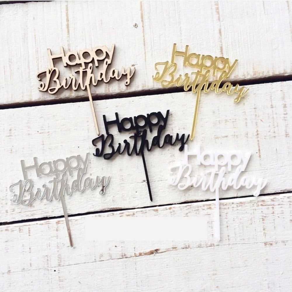 Hot Sale Custom Acrylic Wood Happy Birthday Cake Topper for Party Decorations and Cake Accessories