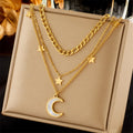 18 K Gold Plated High Quality 316 Stainless Steel Three Layer Chain Star Moon Necklaces for Women