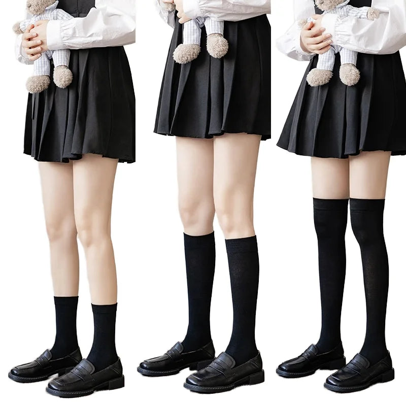 Wholesale Plain White Black Calf Socks Girls Women Cotton Knee High Long Uniform Socks for School