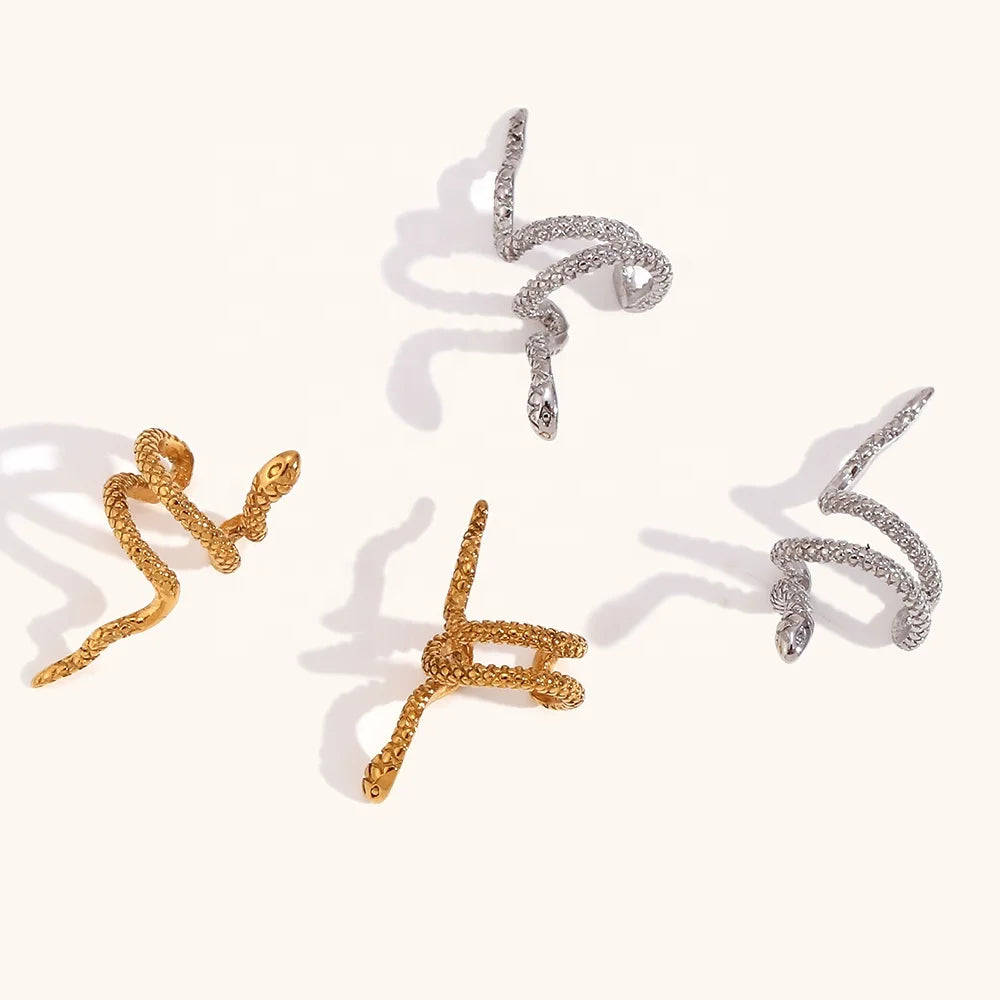 Dingran Mini Clip Earrings Tarnish Free PVD Gold Plated Snake Earrings Clip on Earrings Non Pierced for Women