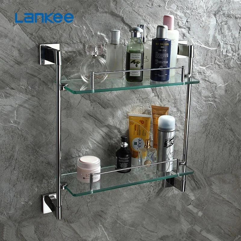 Bathroom Glass Shelf Wall Mounted Double Layer Glass Shelf MegaBDM