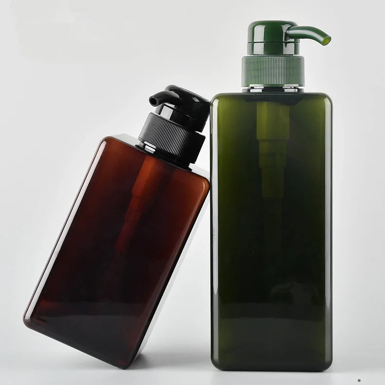 Refillable Rectangular Green Pink White Clear 100ml 150ml 280ml 650ml Amber PETG Shampoo Bottle with Flip Top Cap Pump Head