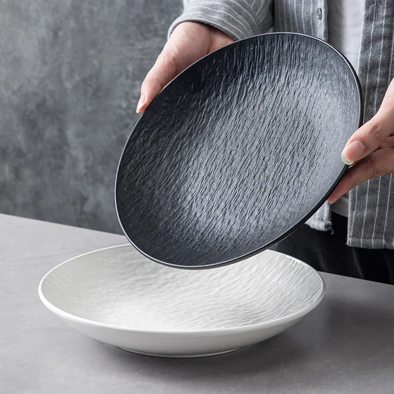Wholesale Japanese Style Ceramic Plate Bowl Household Premium Sense Soup Plate New Western Food Creative Ceramic Dish Plate