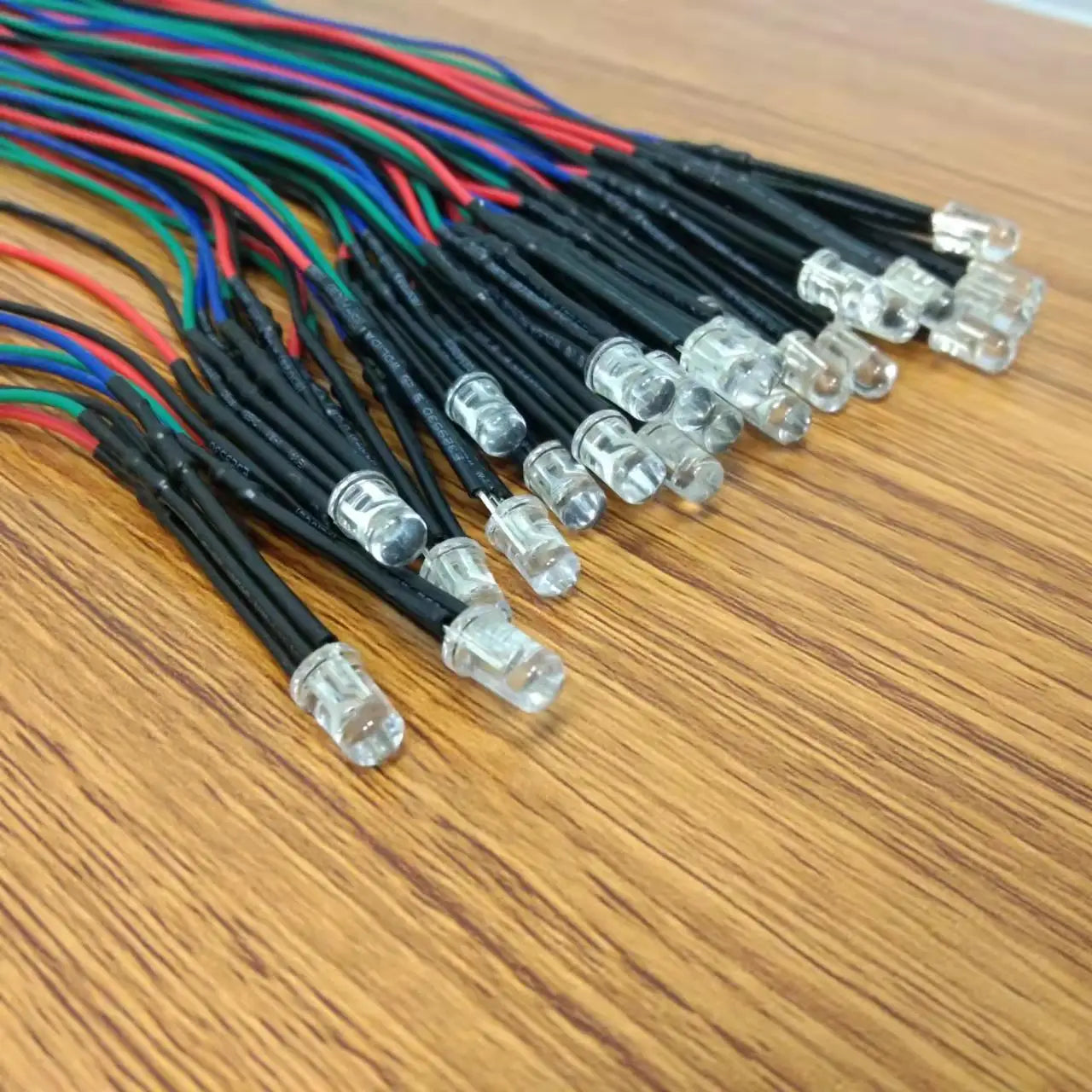 24V Pre-Wired RGB LED Holder 5mm Red/Green/Blue Emitting Diodes Water Clear Decoration Lighting with 4Pin Cable for DIY Car