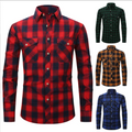 Men's Long-sleeved Double-pocket Flannel Shirt With Brushed Plaid