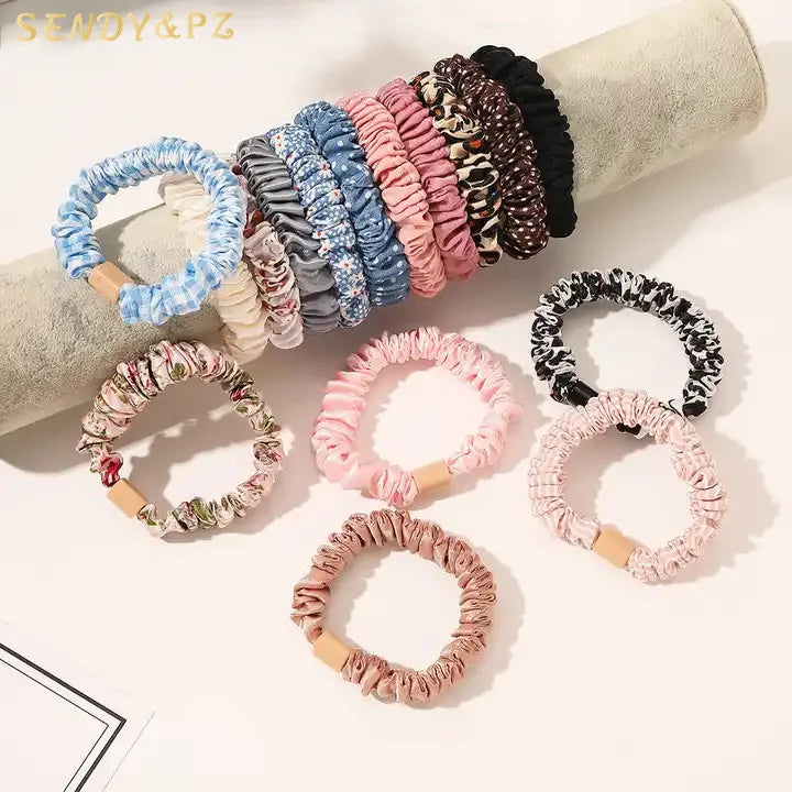New Korea Women Scrunchies Hair Ties 30 Colors Design Silk Satin Scrunchies for Ponytail Holder for Lady