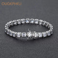 OUGEPHELI 5*5mm Tennis Chain Bracelet Necklace Iced Out CZ Cubic Zirconia Zircon Gold Plated Brass Hip Hop Jewelry