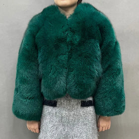 Jancoco Whole Skin Solid Color Fur Jacket Winter Women Luxury Real Fox Fur Coat