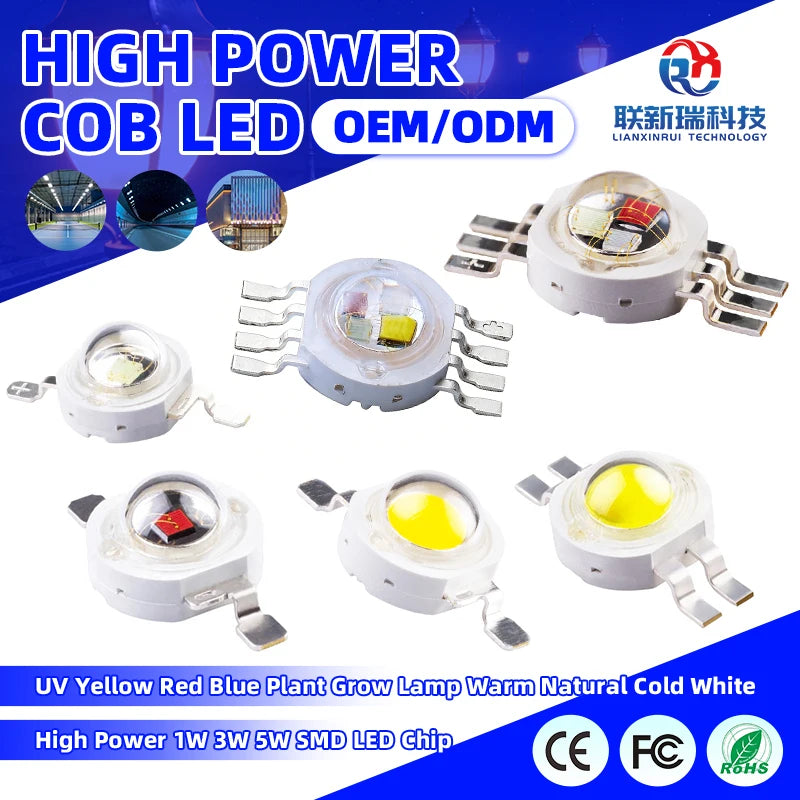 High Power 1W 3W 5W SMD LED Chip Light Bulb DIY UV Yellow Red Blue Plant Grow Lamp Emitter Diode Warm Natural Cold White