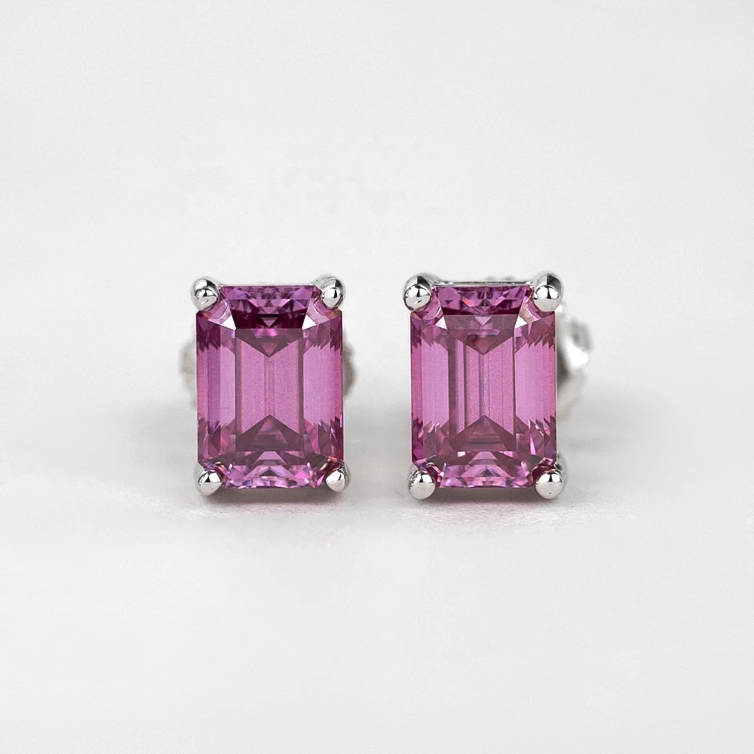 Jovovasmile 1ct 5*7mm 925 Silver White Pink Black Sapphire Light Blue Emerald Cut D VVS1 Moissanite Stud Earrings Women