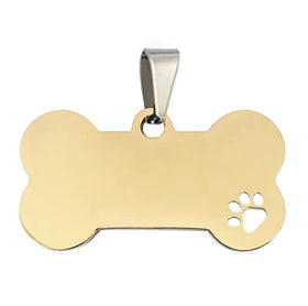 Gold Hollow Dog Paw Bone Shape Stainless Steel Pet Hanging Tag Metal Tags