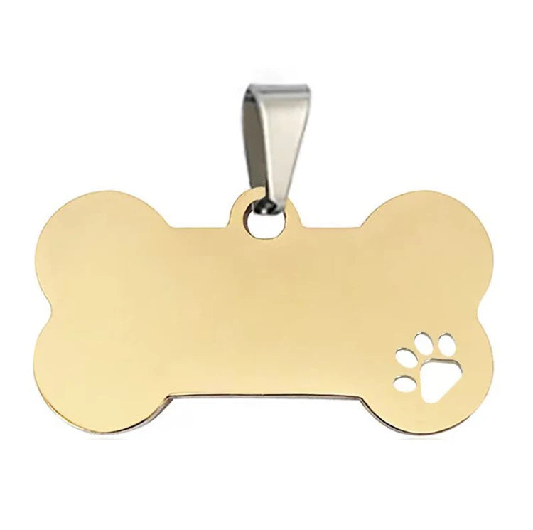 Gold Hollow Dog Paw Bone Shape Stainless Steel Pet Hanging Tag Metal Tags
