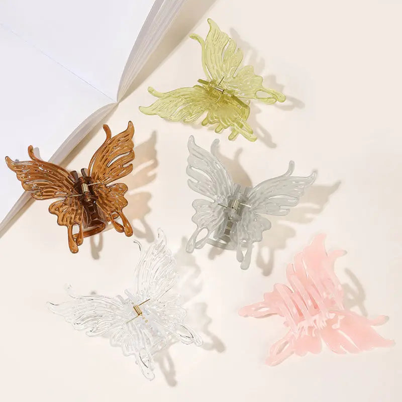 Korea Transparent Butterfly Updo Hair Claw Clip 10.5cm Jelly Color Butterfly Hair Claw Shark Clip Large Acrylic Haarklammer