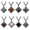 JOYA GIFT Classic Four Leaf Grass Pendant With Silver Alloy Base Inlaid With Natural Gemstone Crystal Pendant Necklaces