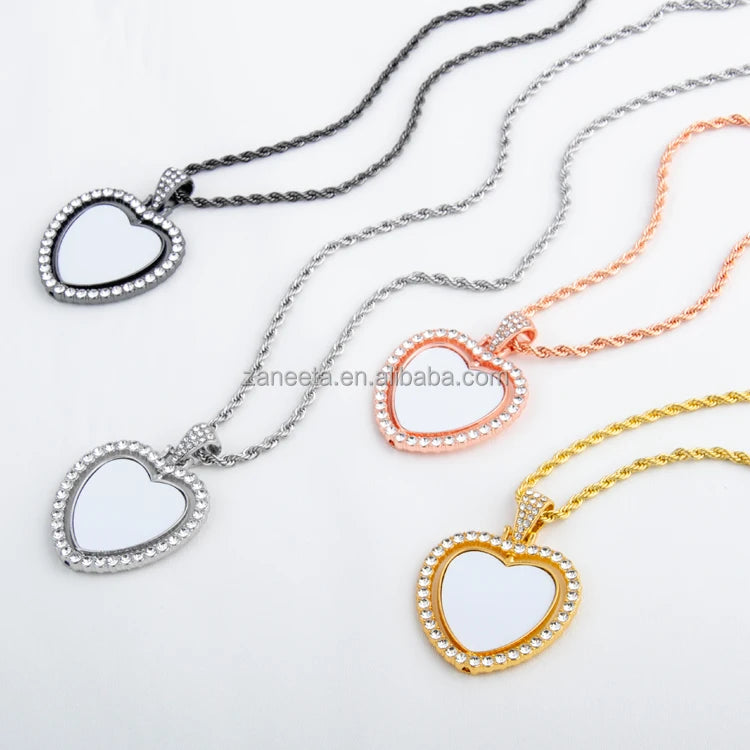 Sublimation Rotation Necklace Blank Heart Necklace Pendant for DIY Printing
