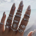 15PCS/Set Bohemian Heart Inlaid Crystal White Diamond Joint Rings Set for Women Finger Wholesale Jewelry Gifts