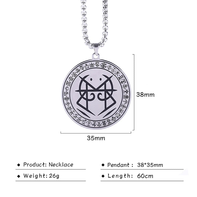 Men Wolf of Antimony Occultism Sigil Ethnic Black Engraving Round Pendant Necklace Box Chain Stainless Steel Jewelry