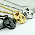New Casual Sporty Circle Pendant Choker Necklace Gold Silver Rose Gold Black Round Barbell Pendant Stainless Steel Necklace