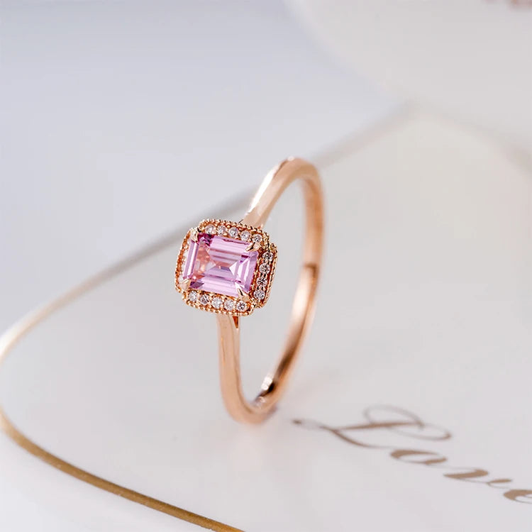Classic Natural Pink Sapphire Diamond Wedding Ring Fashion Promise 18k Gold Valentine Gift Forever Love Rings Women