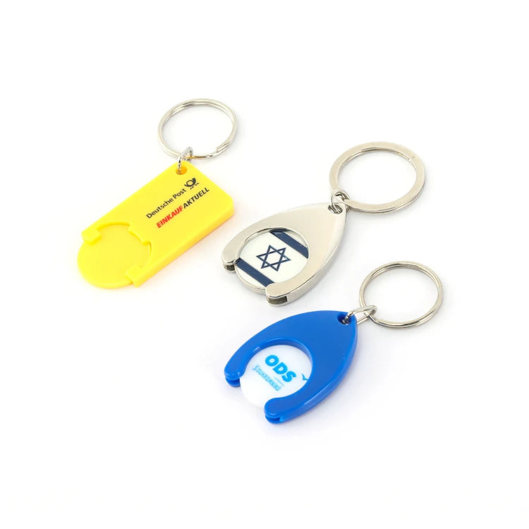 Factory Wholesale Custom Logo Plastic Shopping Cart Token Coin Holder Keychain