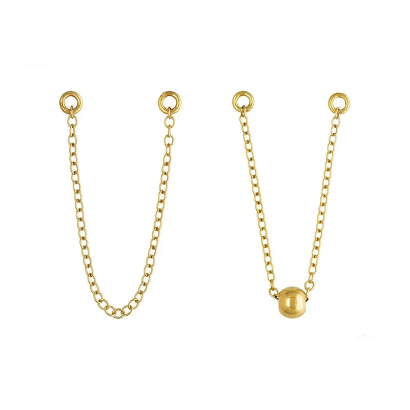 14K Gold Filled 2" Cable Chain Ear W/4mm Bead Double Rings DIY Stud Tassel Chain Ear Wire Hypoallergenic Piercing Jewelry