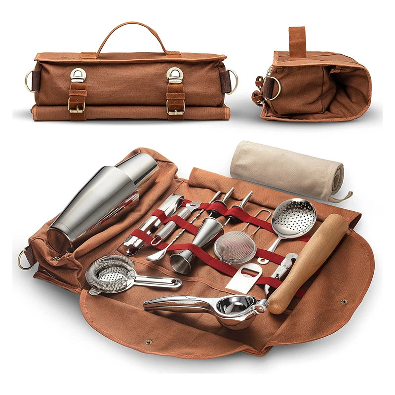 Portable Bar Bag With Shoulder Strap Durable Barware Tools Organizer Bag Heavy-duty Bartending Accessories Storage Bag