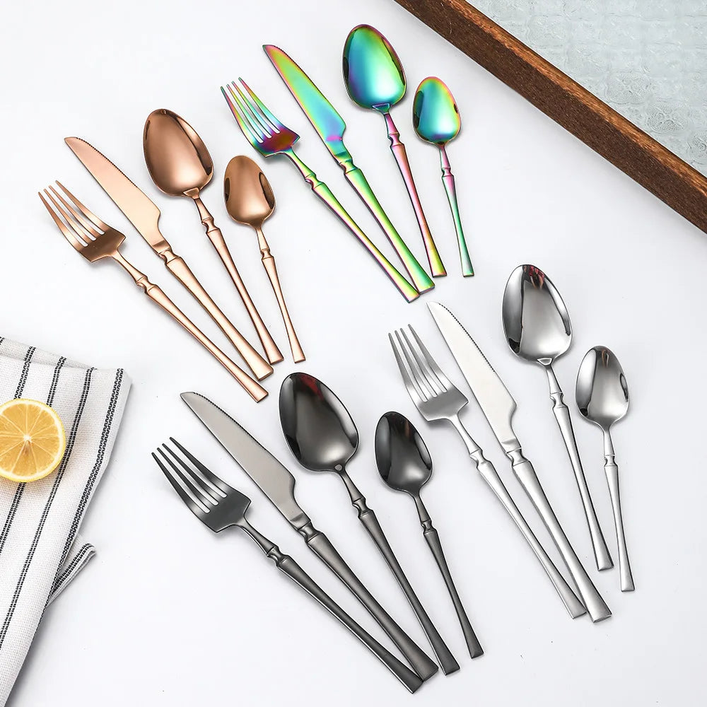 Hot Sale Cutlery Set Stainless Steel Spoon Fork Knife Restaurant Silverware Black Cutlery Set