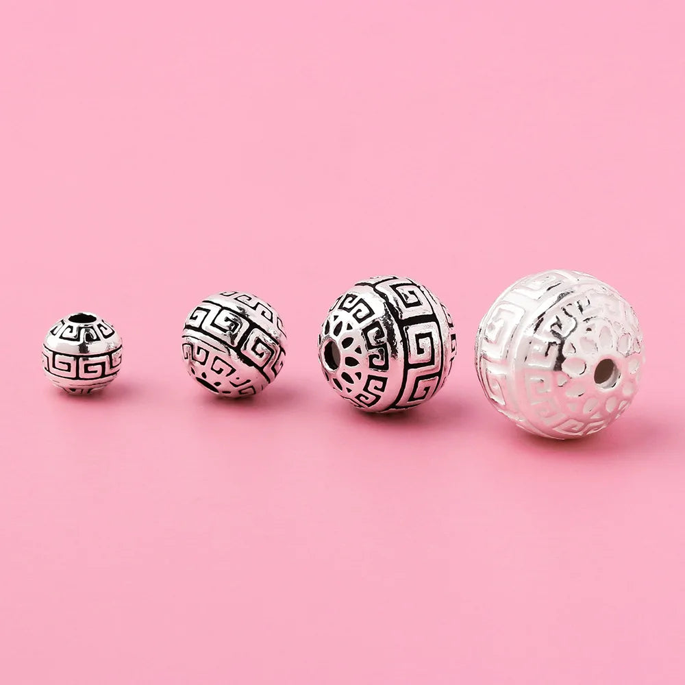 Retro 925 Sterling Silver Black Round Charms Beaded for Jewelry Making Accessories Wholesale