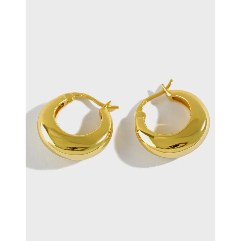 Delicate Geometric Chunky Thick Huggie 925 Sterling Silver Hoop Earrings for Women