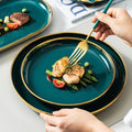 Ceramic Dinner Plates Dinnerware Set Dishes Luxury Green Food Plate Set Salad Soup Bowl Plate and Bowls Set for Restaurant Hotel