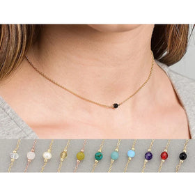 Dainty Birthstone Necklace for Mom Gift Gemstone Crystal Choker Necklace Handmade Jewelry
